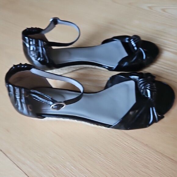 Bass Sandals Women's Size 7.5M Black‎ Faux Leather  Open Toe Wedges "Valerie" - Picture 2 of 6